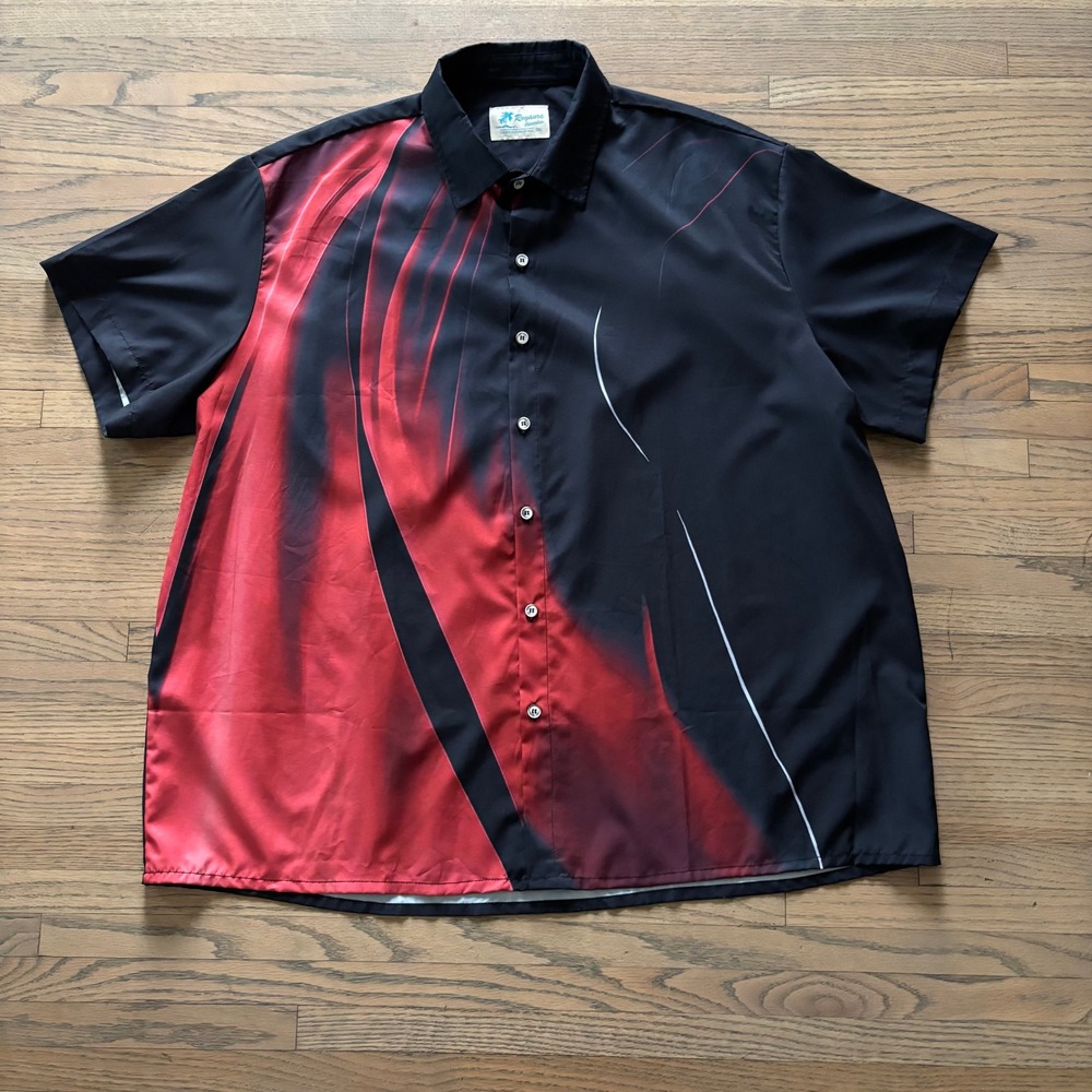 Royaura Hawaiian Mens 3XL Shirt Black Red‎ Abstract Graphic Button Down